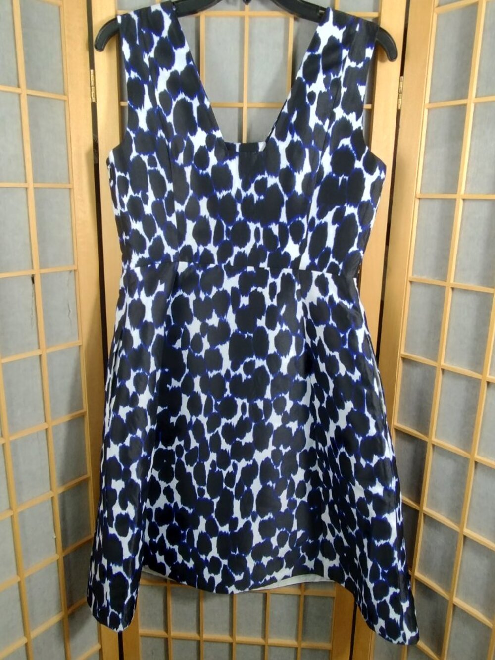 Kate Spade New York Blue & Black Leopard Print Sleeveless Fit & Flare Dress SZ 4 - Picture 3 of 11